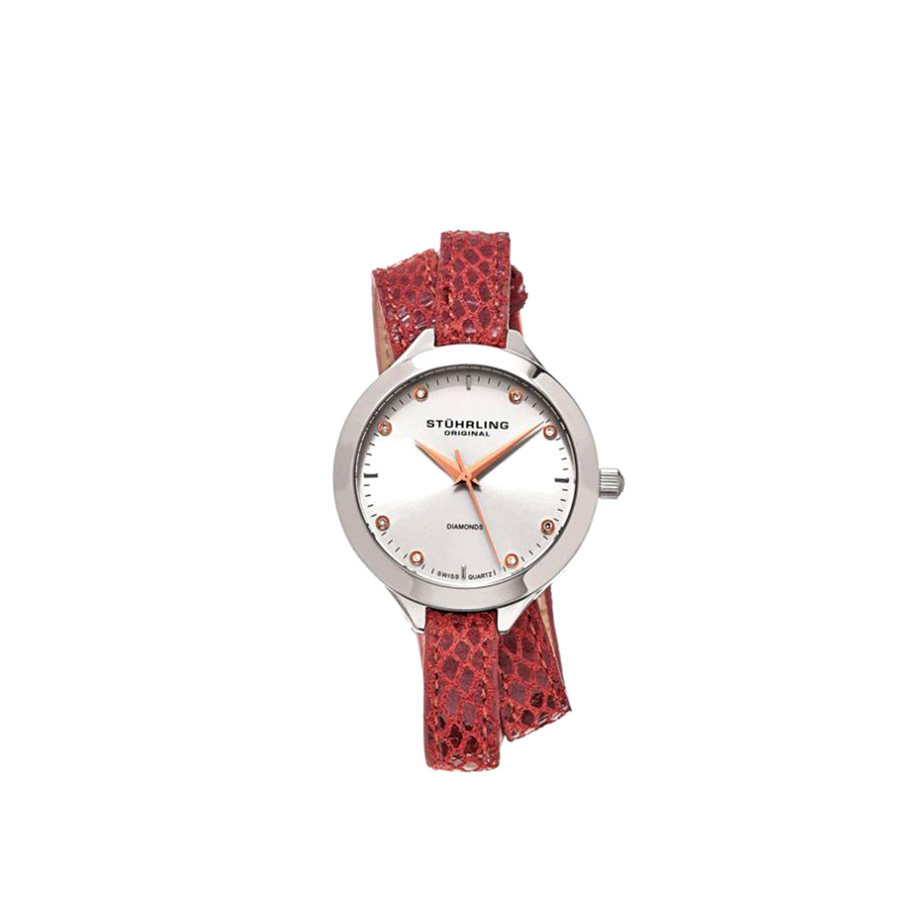 Stuhrling Original Women's Swiss Quartz Diamond Leather Strap Watch 624.02