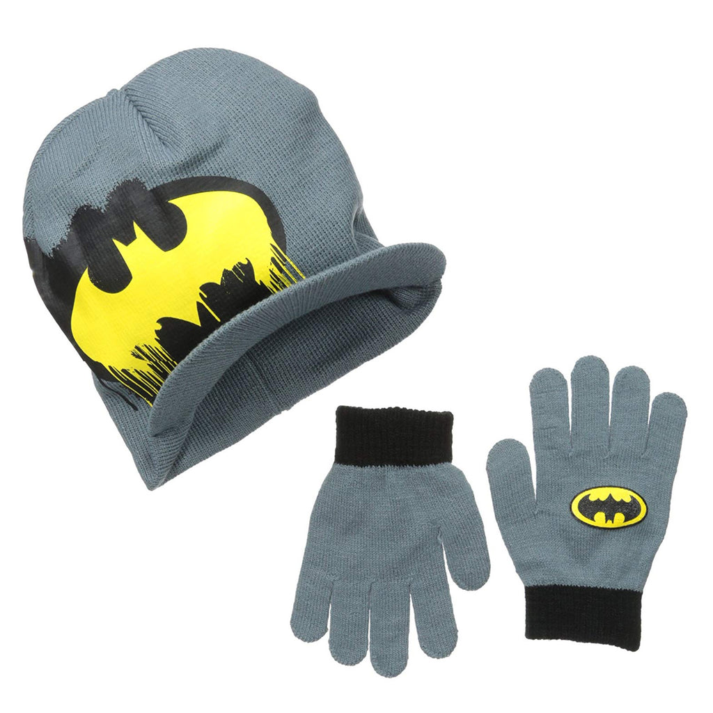 DC COMICS BATMAN BOYS 2-PIECE KNIT HAT BEANIE & GLOVES SET