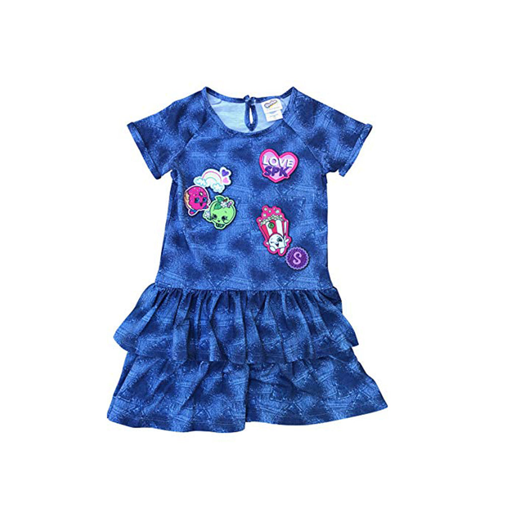 Shopkins Girls Denim Look Ruffle Dress Blue