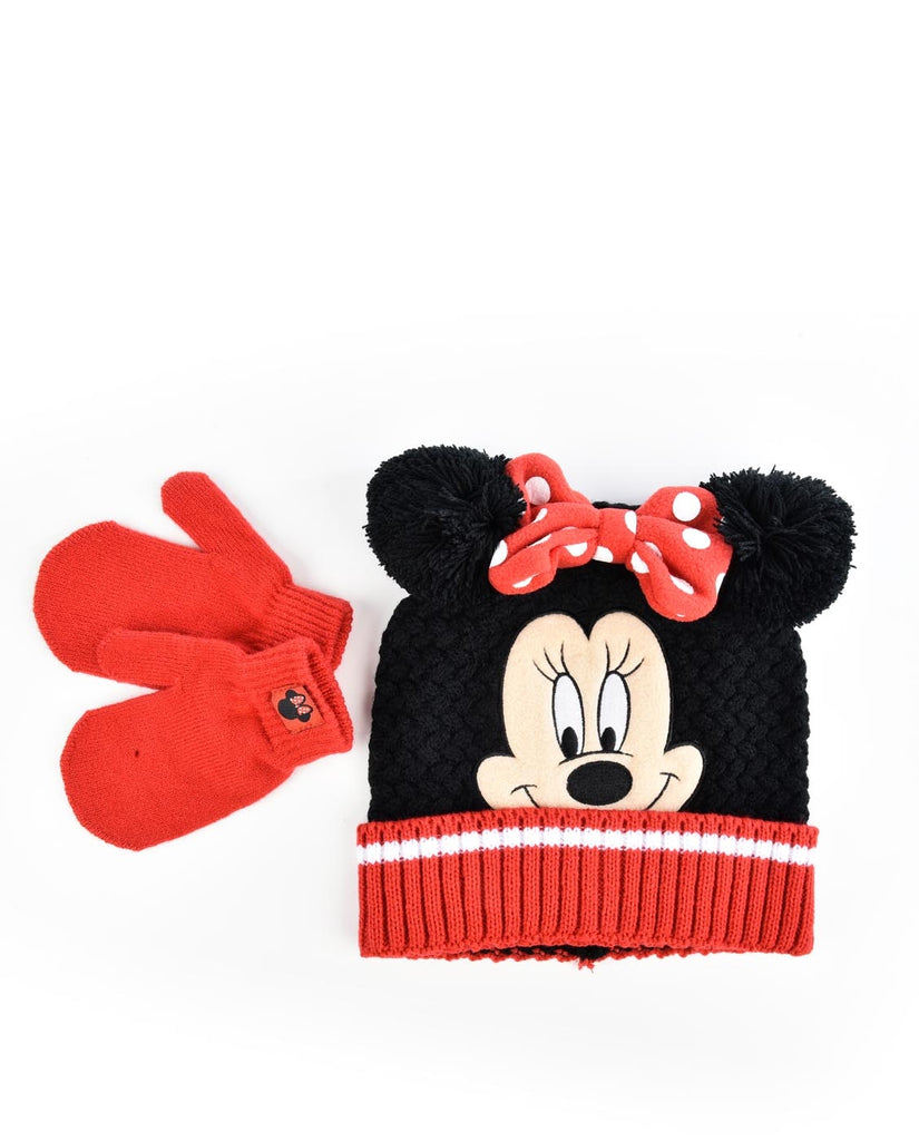 DISNEY MINNIE MOUSE KIDS HAT & MITTENS KNIT SET