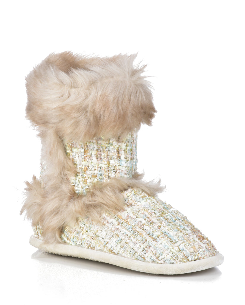 Dearfoams Women's Sequined Tweed Boot